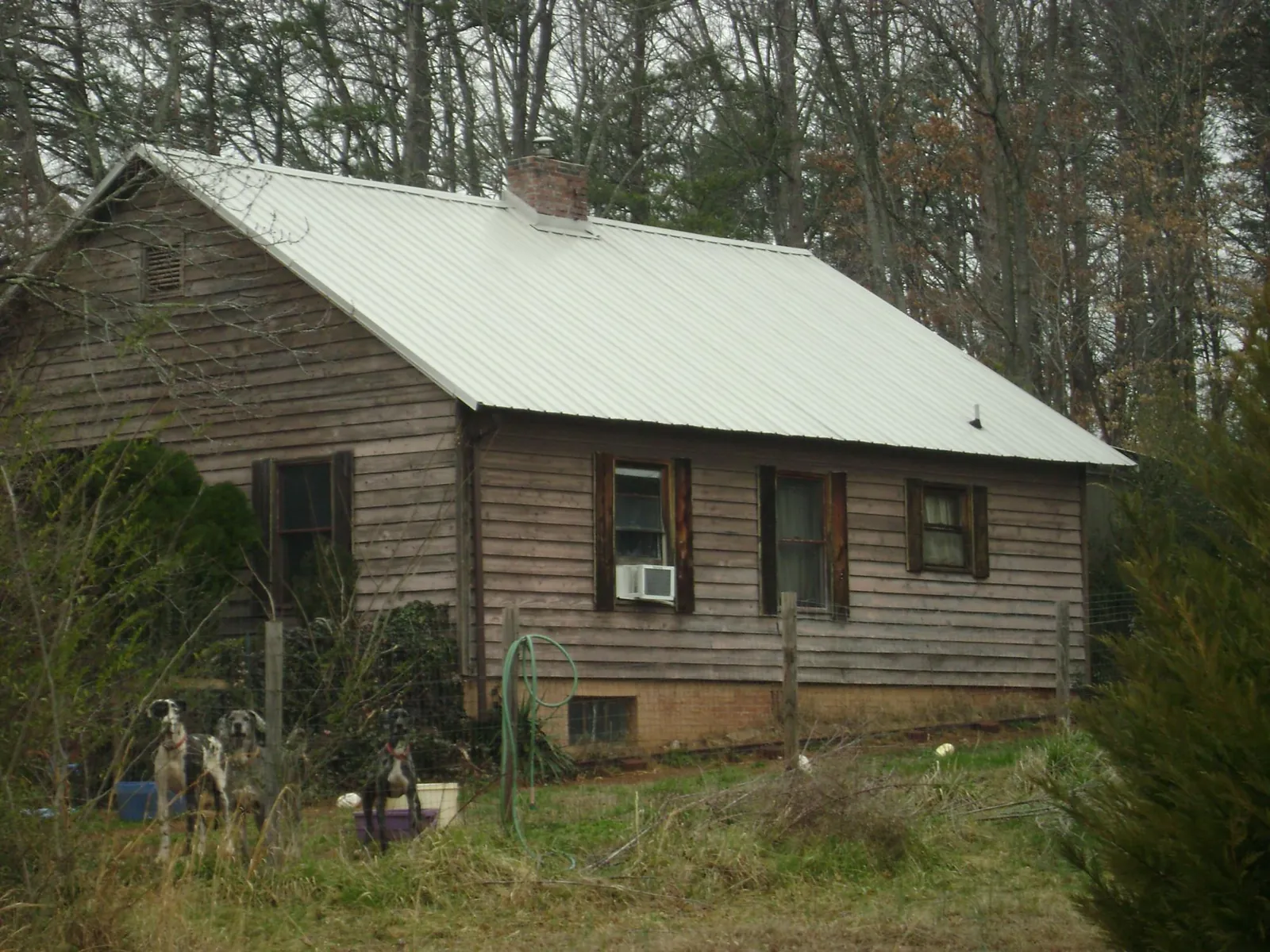 White metal roof on an old wood sided farmhouse, from a Metal Roof Installation job in Brogan